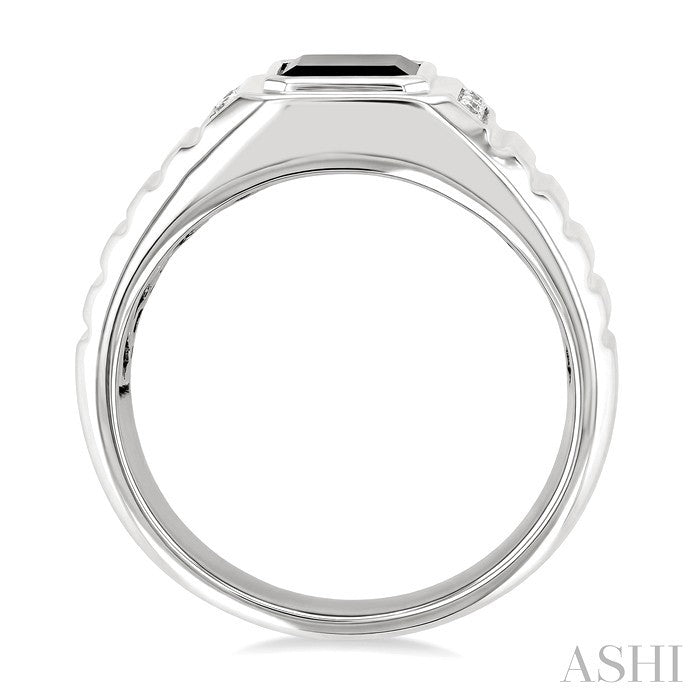 Silver Emerald Shape Men's Onyx & Diamond Ring