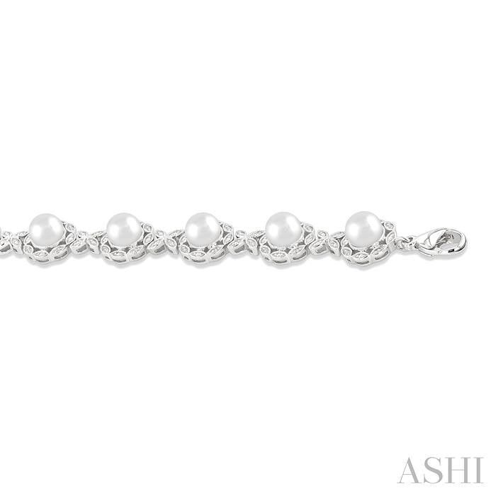 Silver Floral Pearl & Diamond Bracelet