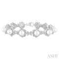 Silver Floral Pearl & Diamond Bracelet
