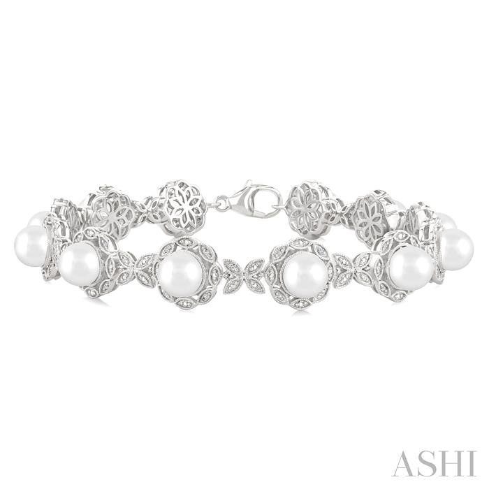Silver Floral Pearl & Diamond Bracelet