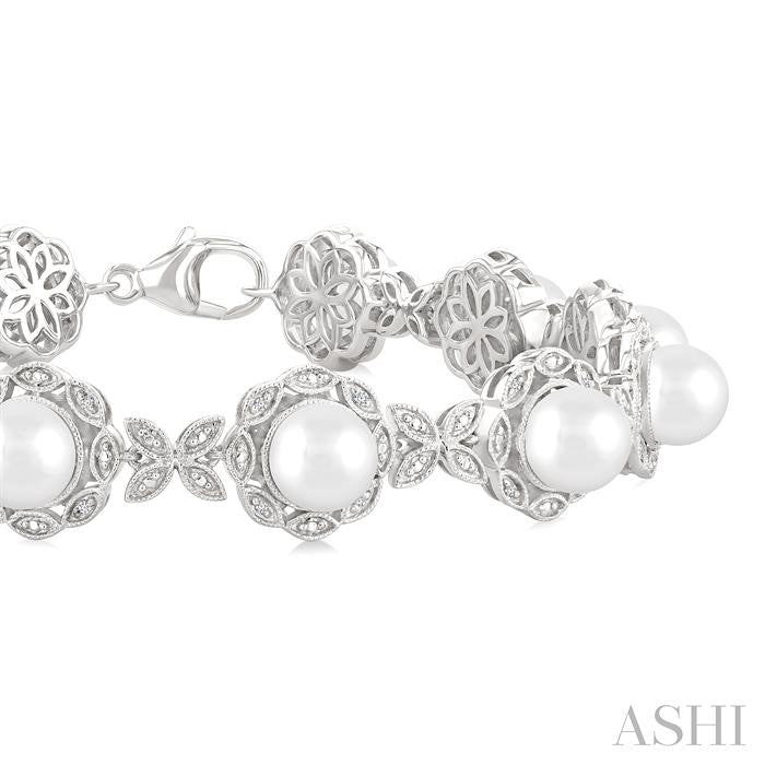 Silver Floral Pearl & Diamond Bracelet