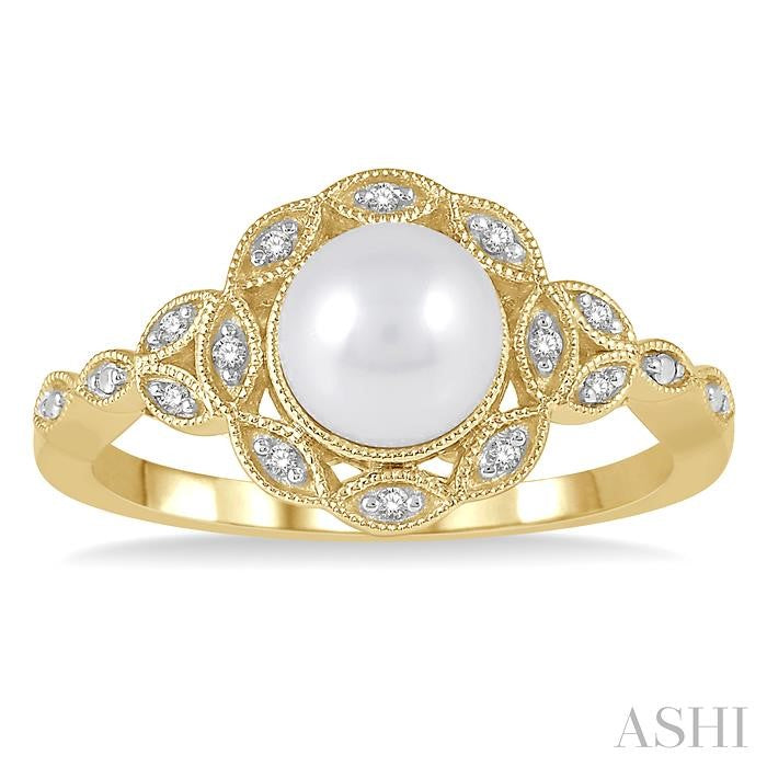 Gold Vermeil Pearl & Diamond Ring