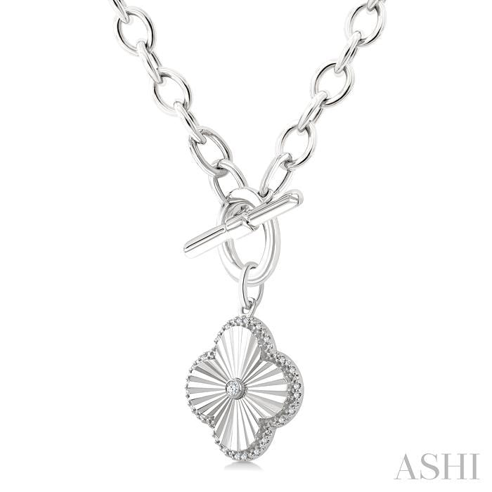 Silver Clover Fluted Toggle Diamond Fashion Necklace