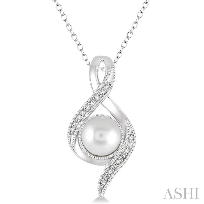 Silver Pearl & Diamond Pendant