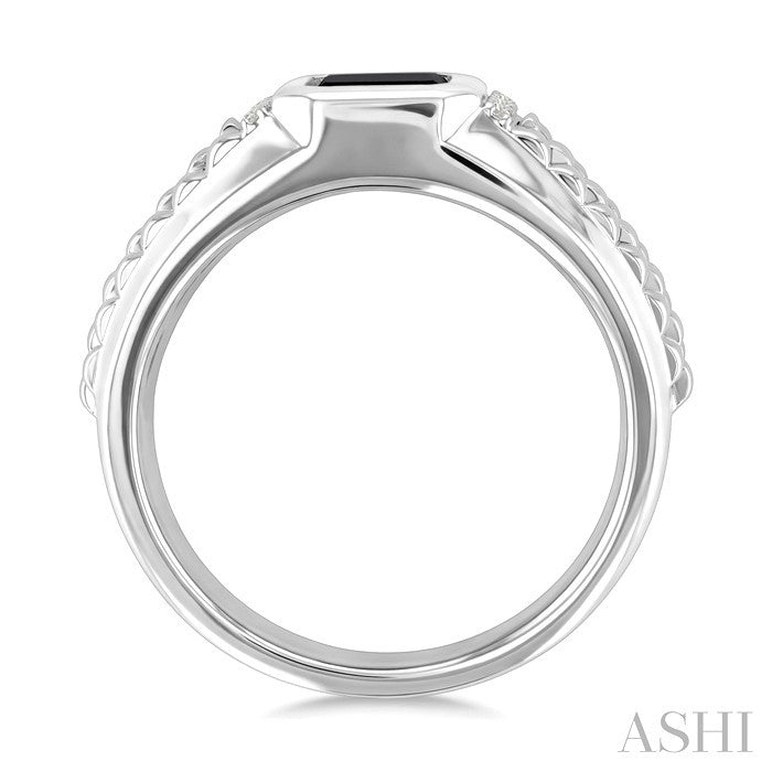 Silver Emerald Shape Men's Onyx & Diamond Ring