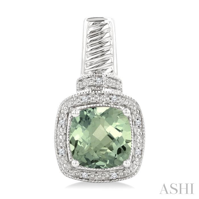 Silver Cushion Shape Gemstone & Diamond Earrings