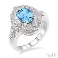 Silver Oval Shape Gemstone & Diamond Ring