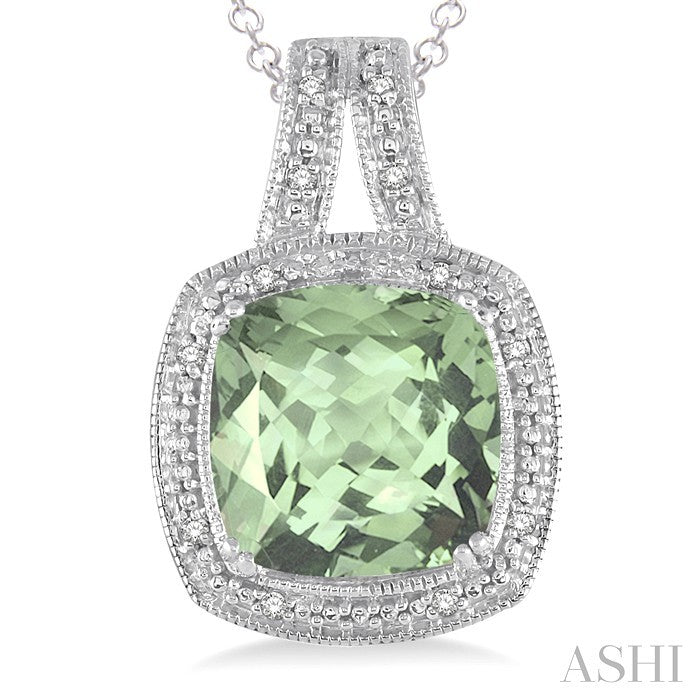 Silver Cushion Shape Gemstone & Diamond Pendant