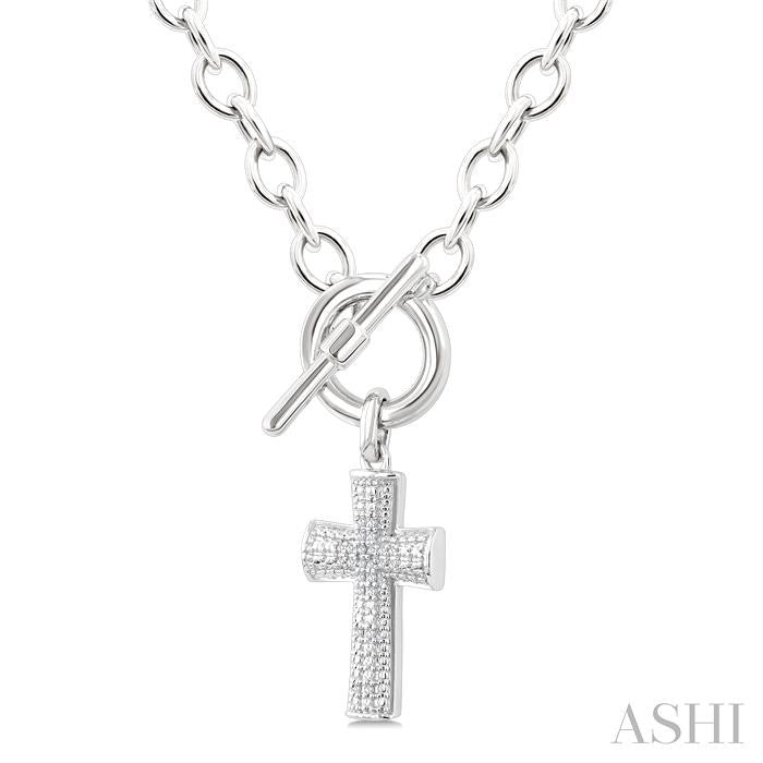 Silver Cross Toggle Diamond Fashion Necklace