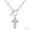 Silver Cross Toggle Diamond Fashion Necklace
