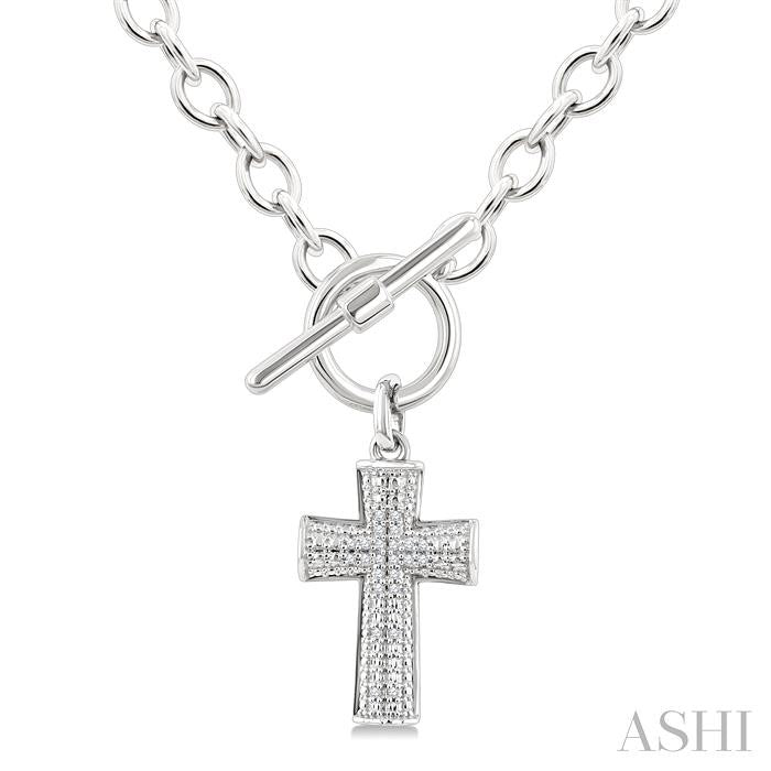 Silver Cross Toggle Diamond Fashion Necklace
