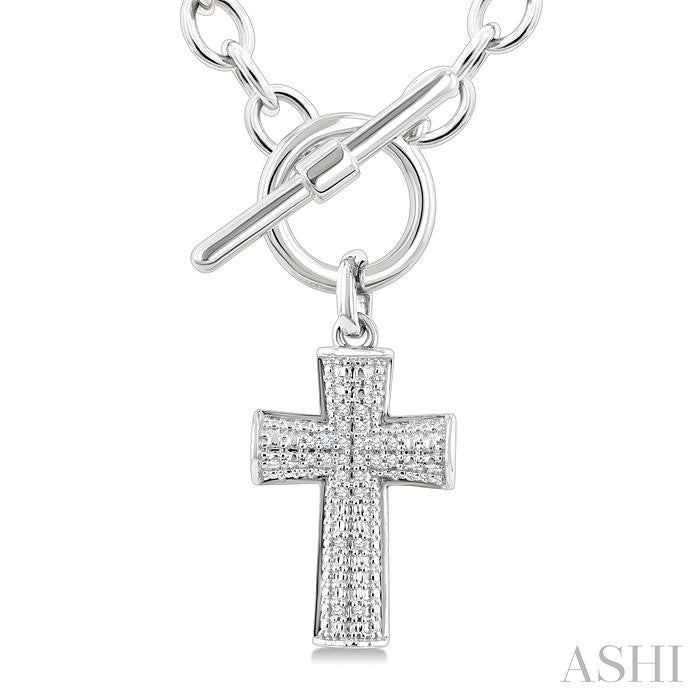 Silver Cross Toggle Diamond Fashion Necklace