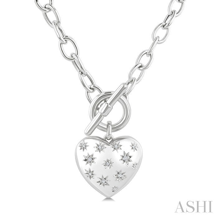 Silver Heart Toggle Mosaic Diamond Fashion Necklace