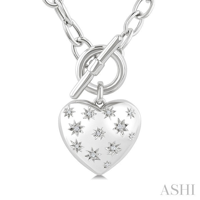 Silver Heart Toggle Mosaic Diamond Fashion Necklace