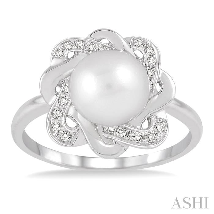 Silver Pearl & Diamond Ring