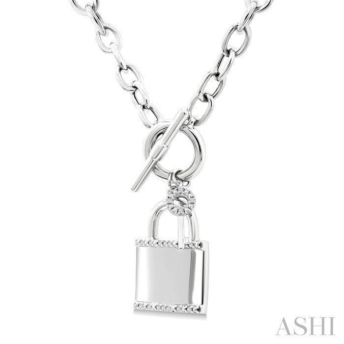 Silver Lock & Key Toggle Diamond Fashion Necklace