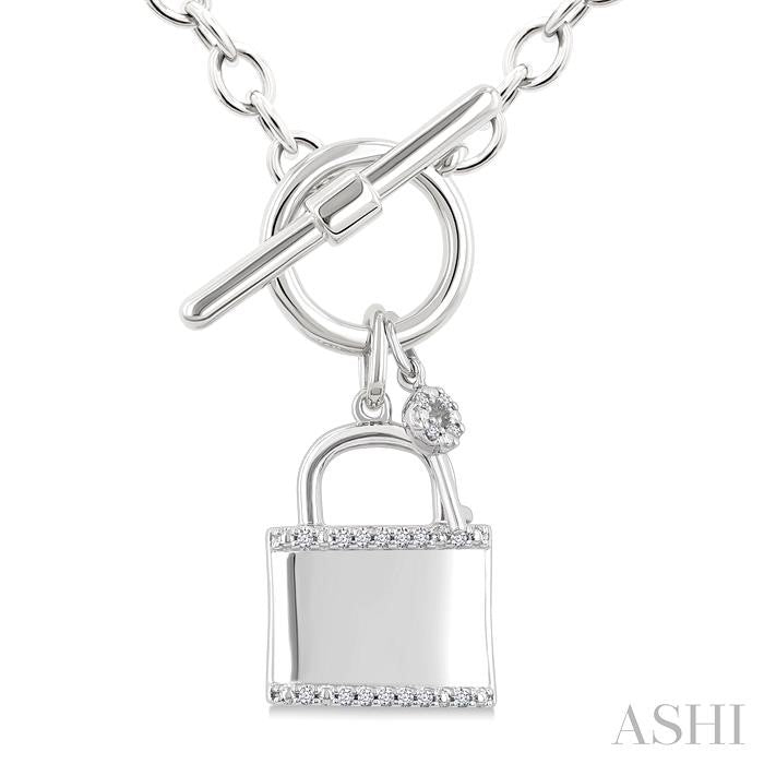 Silver Lock & Key Toggle Diamond Fashion Necklace