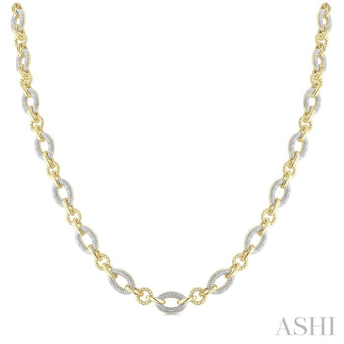 Gold Vermeil Bold Oval Rope Link Diamond Necklace