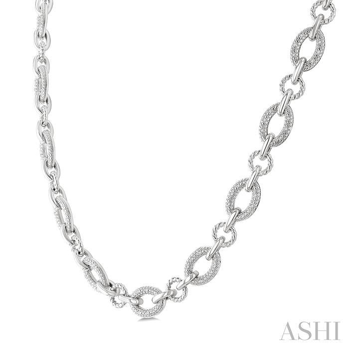 Silver Bold Oval Rope Link Diamond Necklace