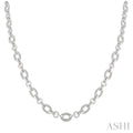 Silver Bold Oval Rope Link Diamond Necklace