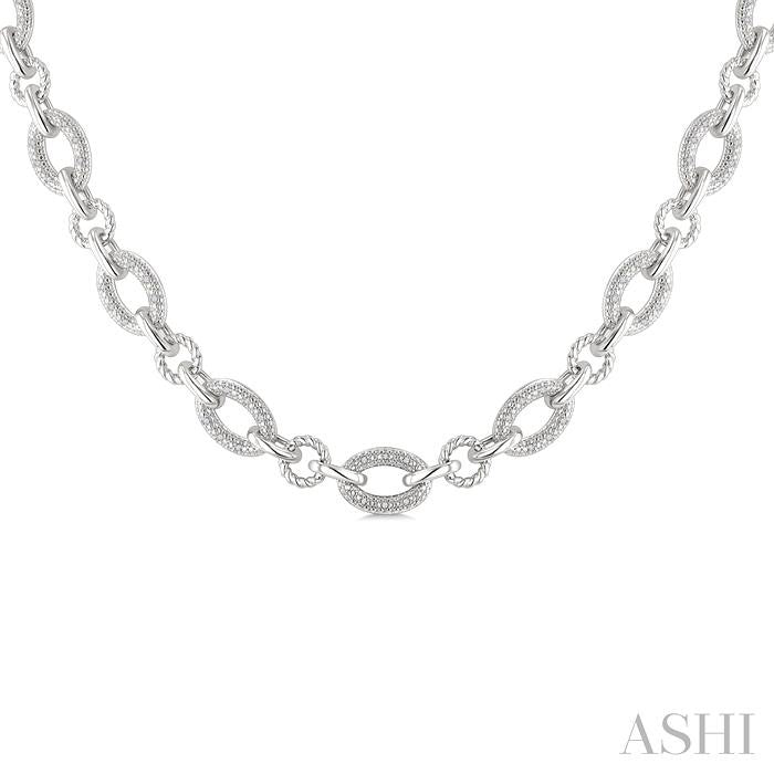 Silver Bold Oval Rope Link Diamond Necklace