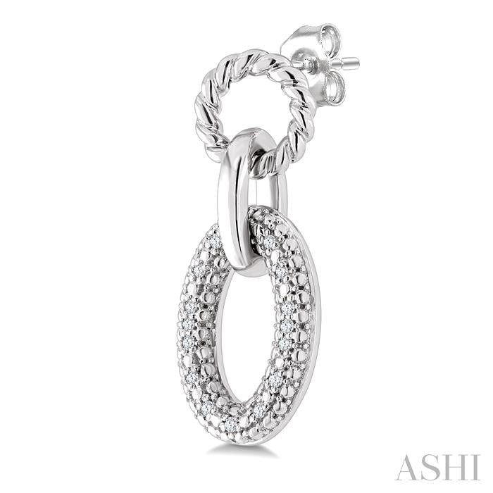 Silver Bold Oval Rope Link Diamond Earrings