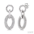 Silver Bold Oval Rope Link Diamond Earrings