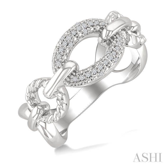Silver Bold Oval Rope Link Diamond Ring