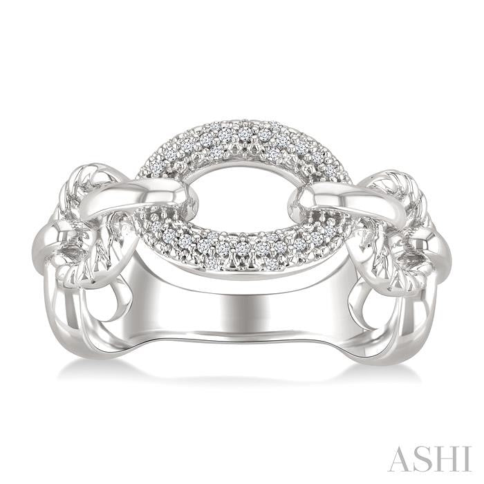 Silver Bold Oval Rope Link Diamond Ring