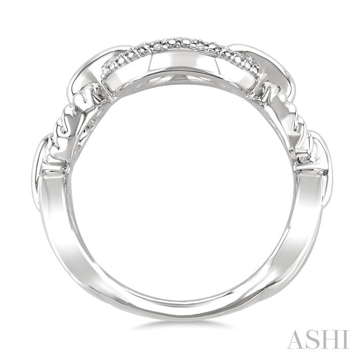 Silver Bold Oval Rope Link Diamond Ring