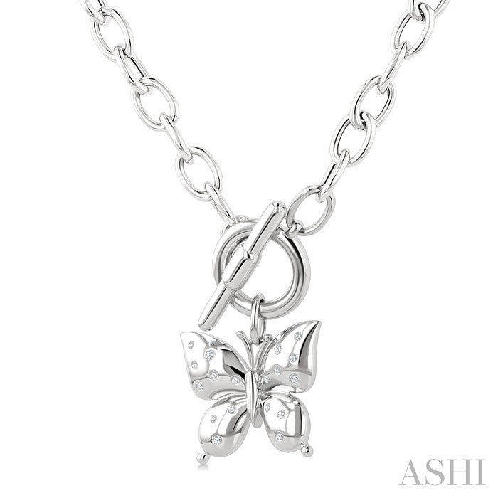 Silver Butterfly Mosaic Toggle Diamond Fashion Necklace