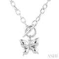 Silver Butterfly Mosaic Toggle Diamond Fashion Necklace