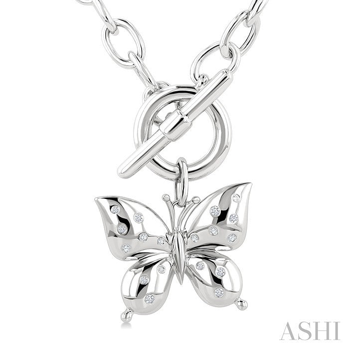Silver Butterfly Mosaic Toggle Diamond Fashion Necklace