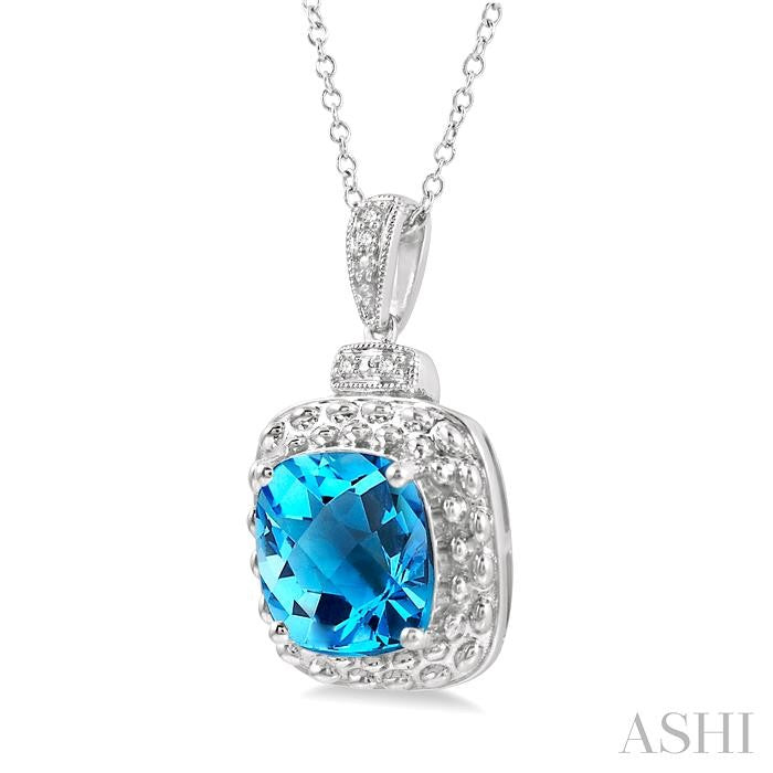 Silver Cushion Shape Gemstone & Diamond Pendant
