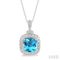 Silver Cushion Shape Gemstone & Diamond Pendant