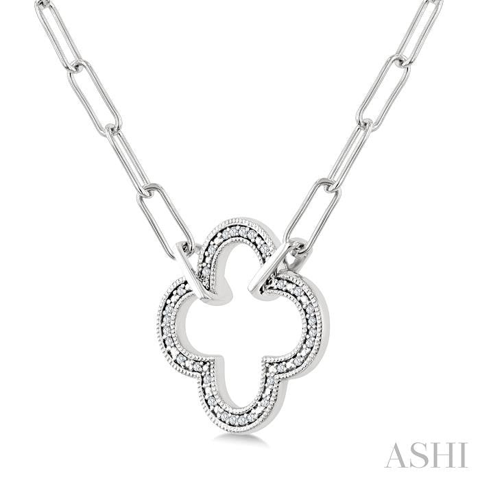 Silver Clover Paperclip Diamond Fashion Pendant