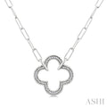 Silver Clover Paperclip Diamond Fashion Pendant