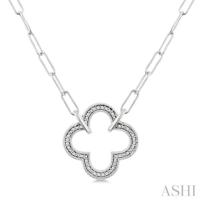 Silver Clover Paperclip Diamond Fashion Pendant