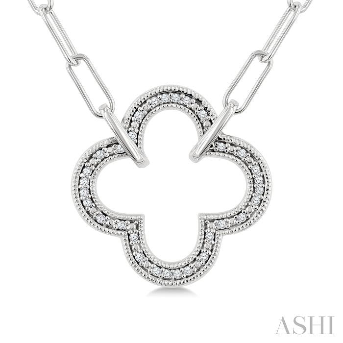 Silver Clover Paperclip Diamond Fashion Pendant