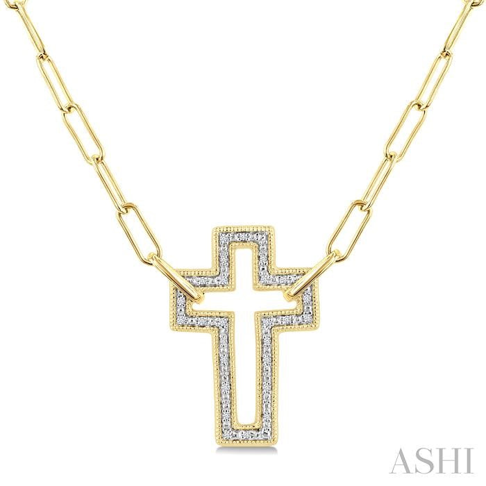 Gold Vermeil Cross Paperclip Diamond Fashion Pendant