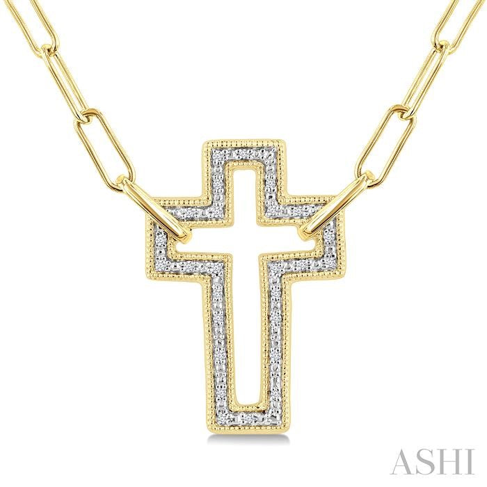 Gold Vermeil Cross Paperclip Diamond Fashion Pendant