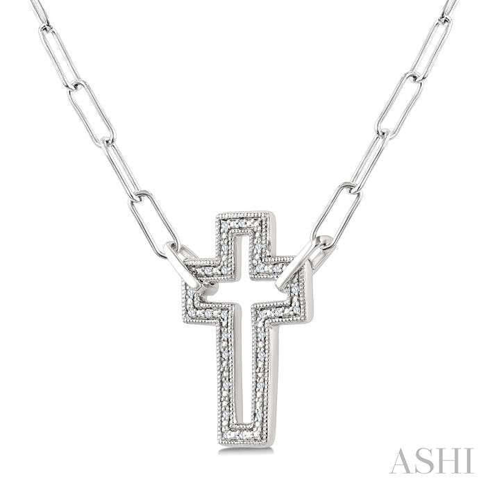 Silver Cross Paperclip Diamond Fashion Pendant