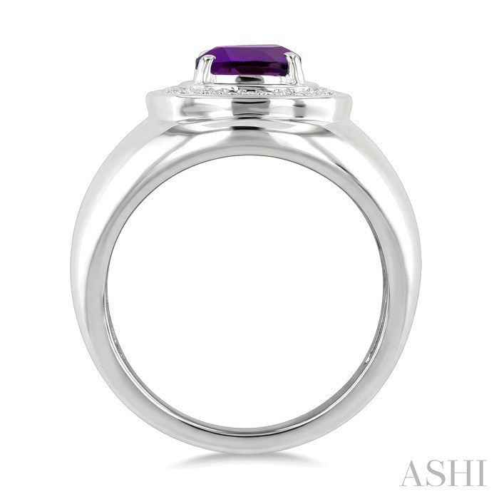 Silver Bold Cushion Shape Gemstone & Diamond Ring