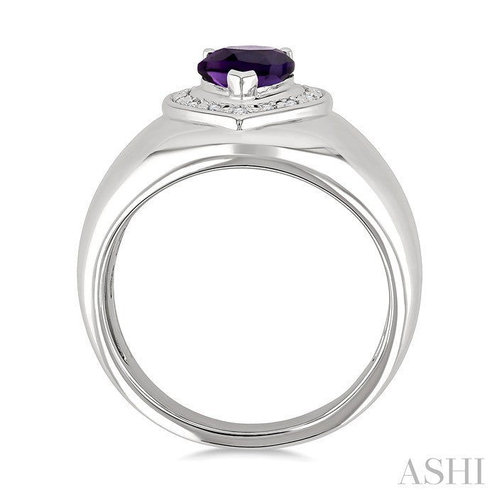 Silver Bold Pear Shape Gemstone & Diamond Ring