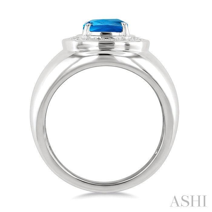 Silver Bold Cushion Shape Gemstone & Diamond Ring