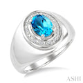 Silver Bold Oval Shape Gemstone & Diamond Ring
