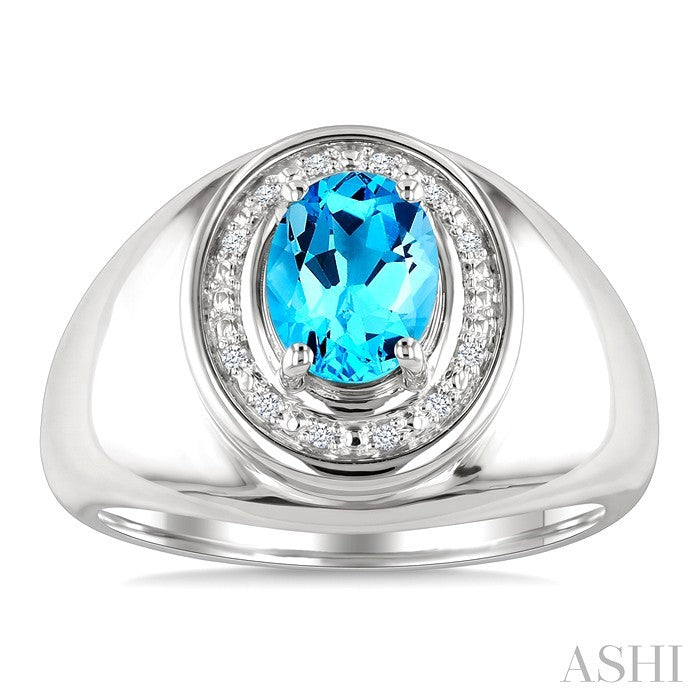 Silver Bold Oval Shape Gemstone & Diamond Ring