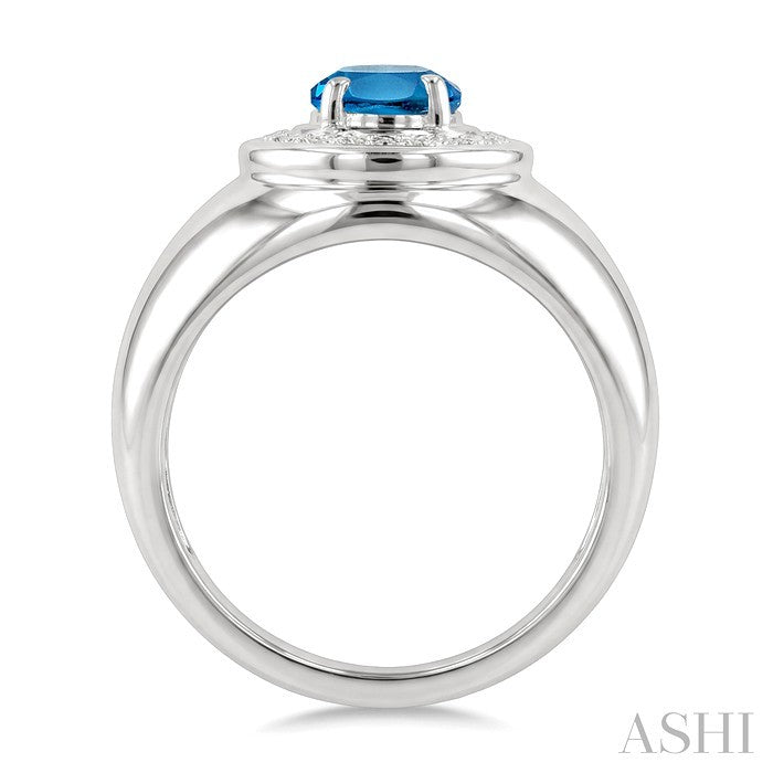 Silver Bold Oval Shape Gemstone & Diamond Ring