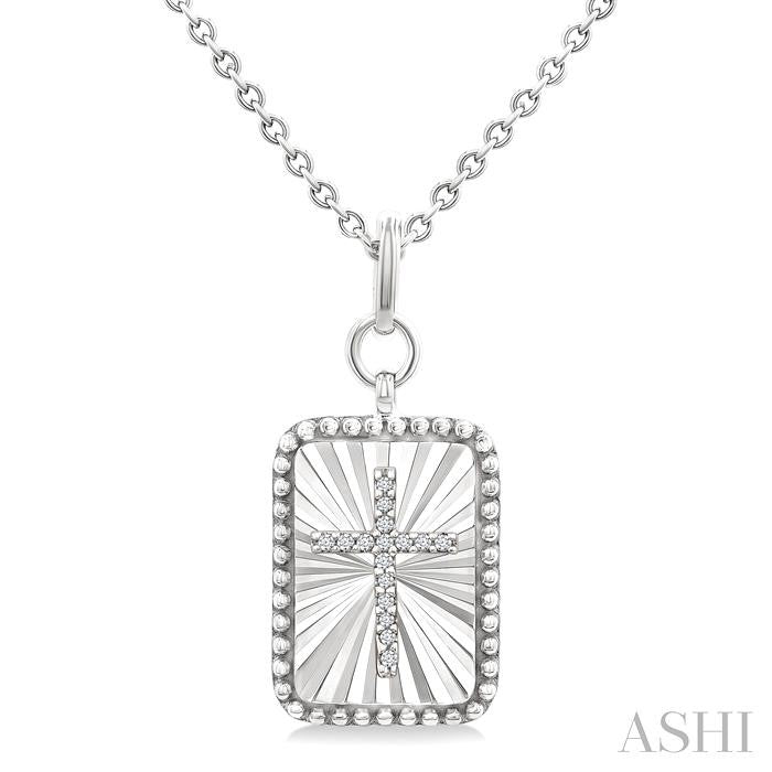 Silver Rectangular Shape Cross Fluted Medallion Diamond Pendant