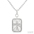 Silver Rectangular Shape Cross Fluted Medallion Diamond Pendant